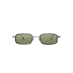 Capote AC222 rectangular sunglasses with green tinted lenses and silver-tone frames on a white background.