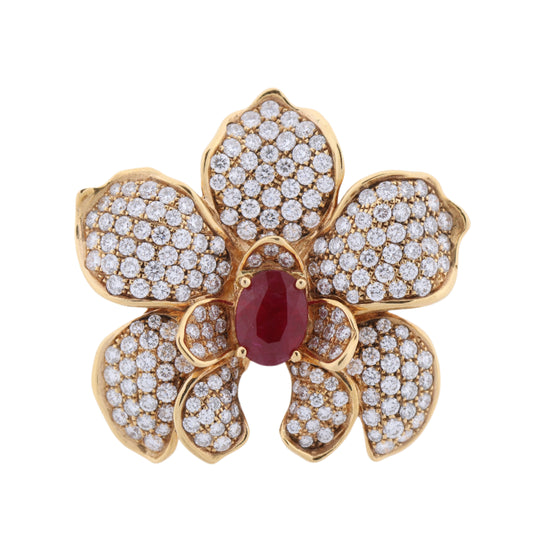 Carrera Y Carrera Seda Imperial Orchidee, or jaune avec rubis et diamants, taille 53 EU