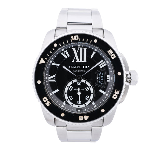 Cartier Calibr Doo Cartier W7100057 3729101416VX SS AT Uhr mit schwarzem Zifferblatt