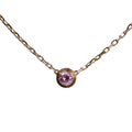 Cartier D’Amour necklace model PZ7522 crafted in 750 yellow gold with a round-cut pink sapphire in a bezel setting, displayed on a fine gold chain.