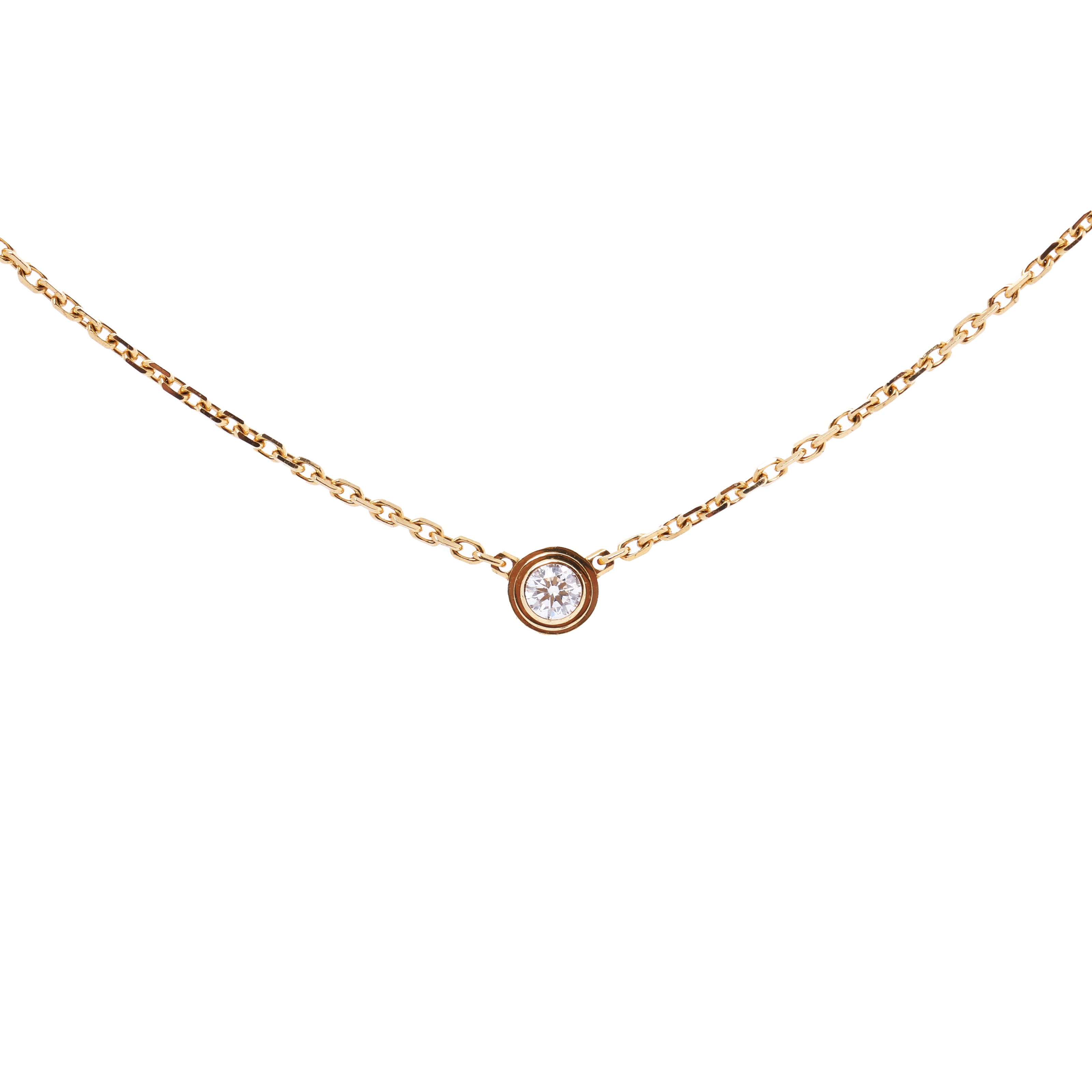 Cartier XS Diamond Necklace CRB7224517 featuring a bezel-set round diamond on an 18K yellow gold chain, minimal and elegant design.
