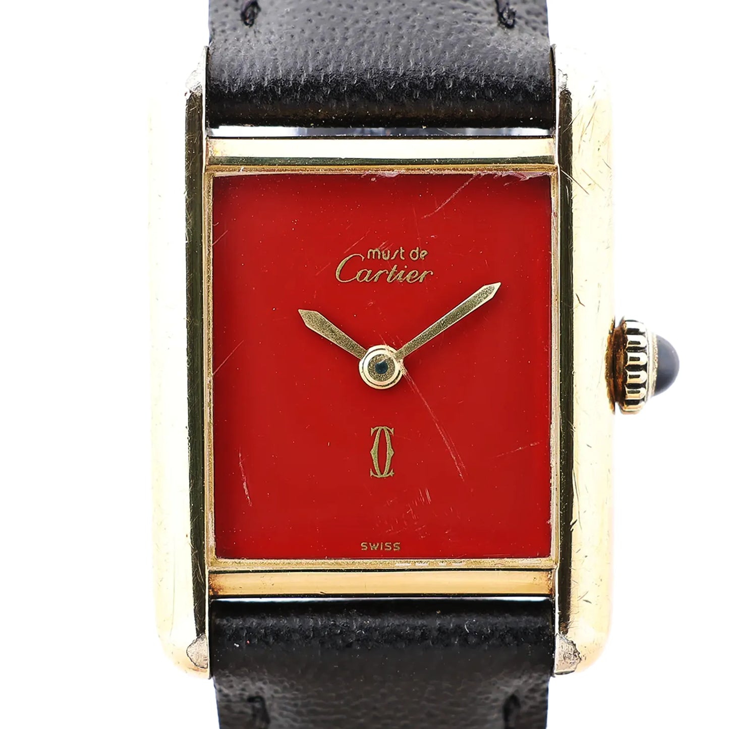 CARTIER Must Tank 3008378 925 External GP x Leather Stem-winder Burgundy Dial Watch
