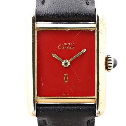 CARTIER Must Tank 3008378 925 External GP x Leather Stem-winder Burgundy Dial Watch