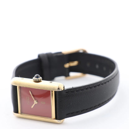 CARTIER Must Tank 3008378 925 External GP x Leather Stem-winder Burgundy Dial Watch