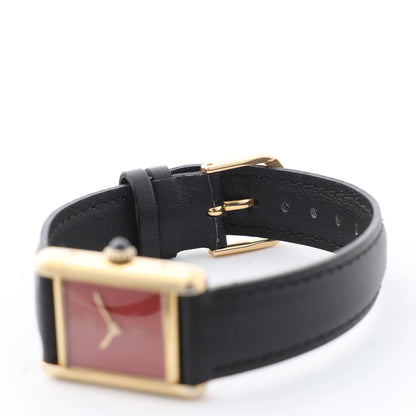 CARTIER Must Tank 3008378 925 External GP x Leather Stem-winder Burgundy Dial Watch