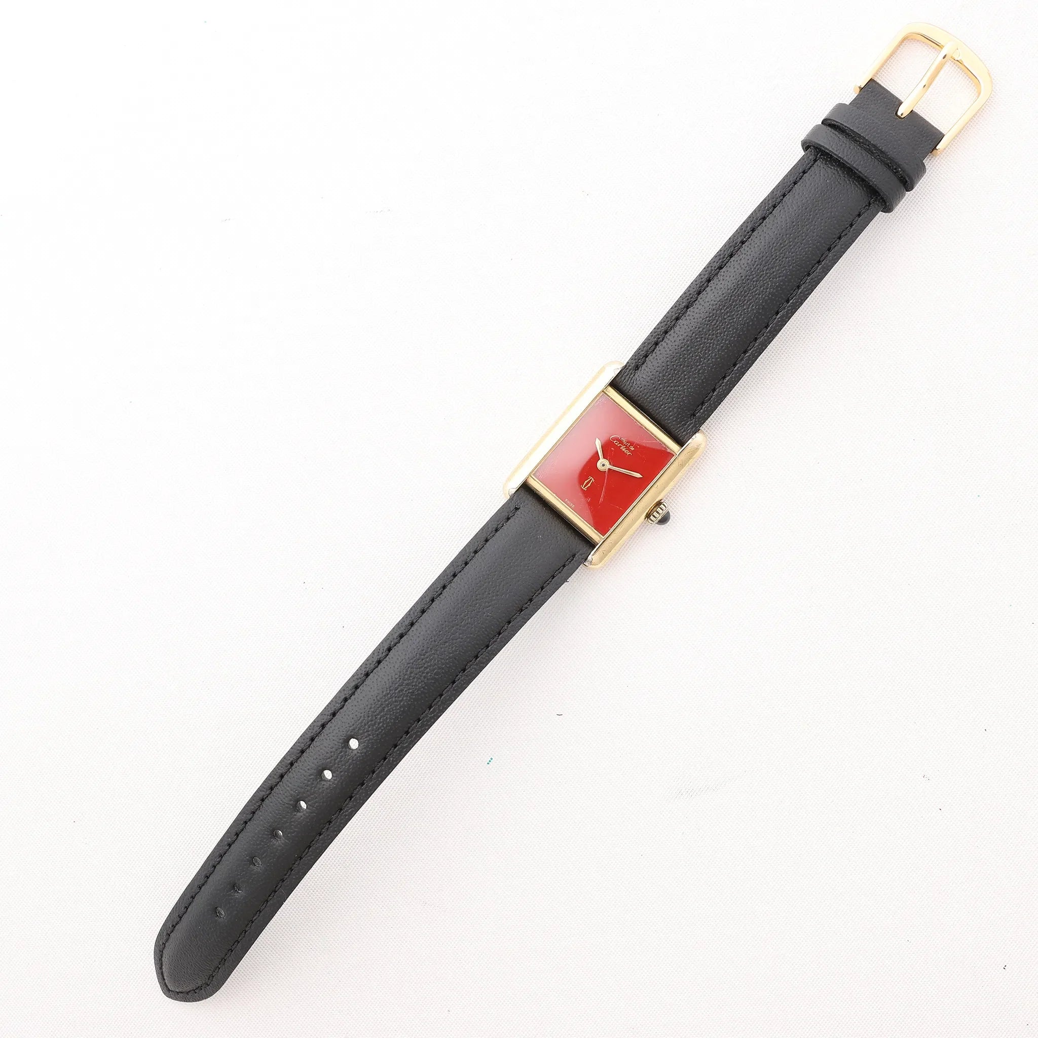 CARTIER Must Tank 3008378 925 External GP x Leather Stem-winder Burgundy Dial Watch