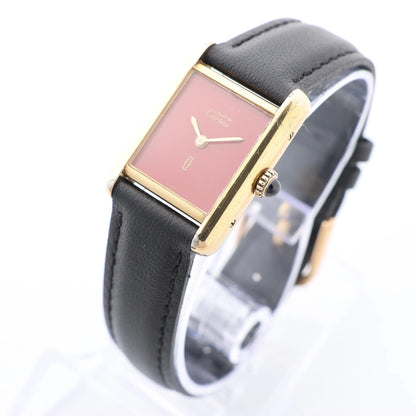 CARTIER Must Tank 3008378 925 External GP x Leather Stem-winder Burgundy Dial Watch
