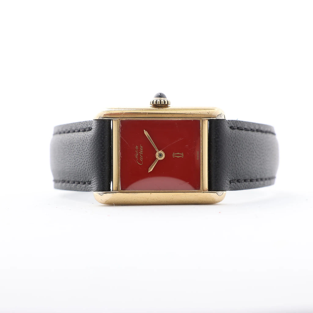 CARTIER Must Tank 3008378 925 External GP x Leather Stem-winder Burgundy Dial Watch