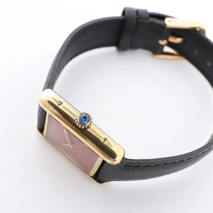 CARTIER Must Tank 3008378 925 External GP x Leather Stem-winder Burgundy Dial Watch