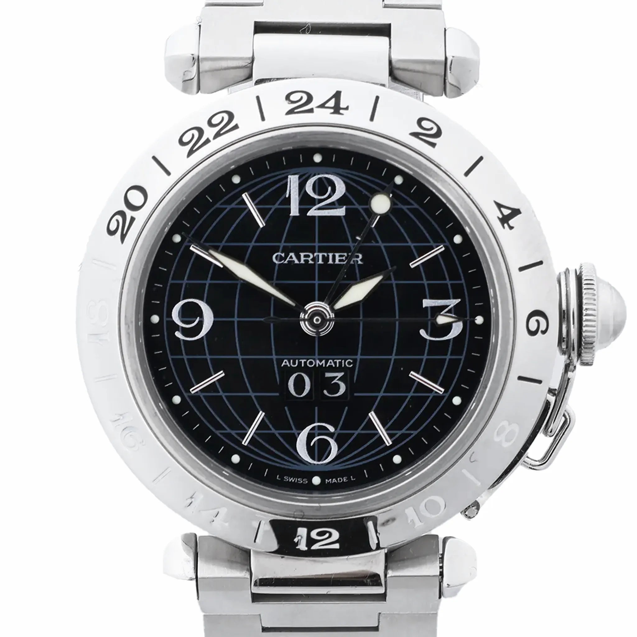 CARTIER Pasha C Meridian W31049M7 2550300244PB SS AT Watch with Black Dial