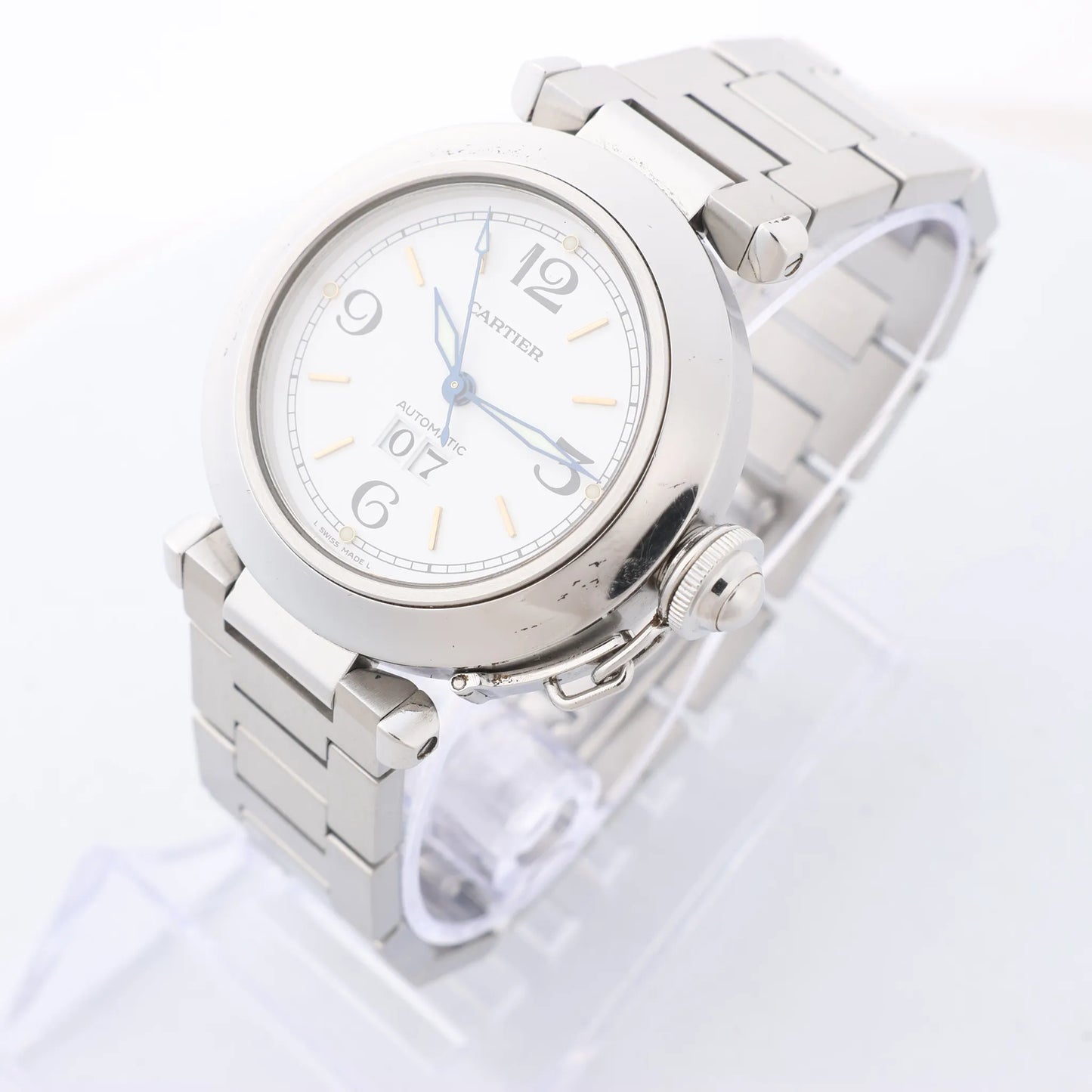 CARTIER Pasha W31044M7 2475117766PB SS AT Uhr mit weißem Zifferblatt