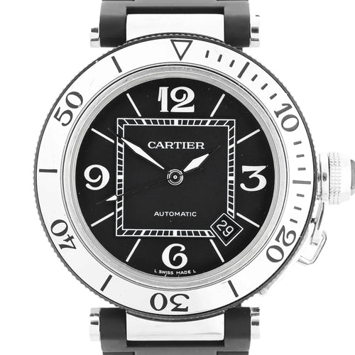 CARTIER Pasha Seatimer WW31077U2 2790520750MX Reloj automático de acero inoxidable y caucho con esfera negra