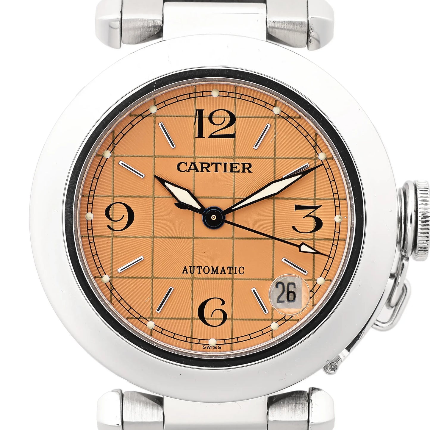 CARTIER Pasha W31024M7 2324CC514849 SS AT Uhr mit orangefarbenem Zifferblatt