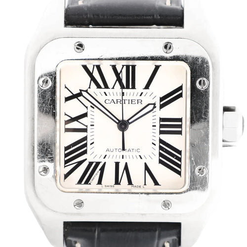 Cartier Santos 100 W20076X8 2656733456CE Reloj de Acero Automático con Esfera Blanca