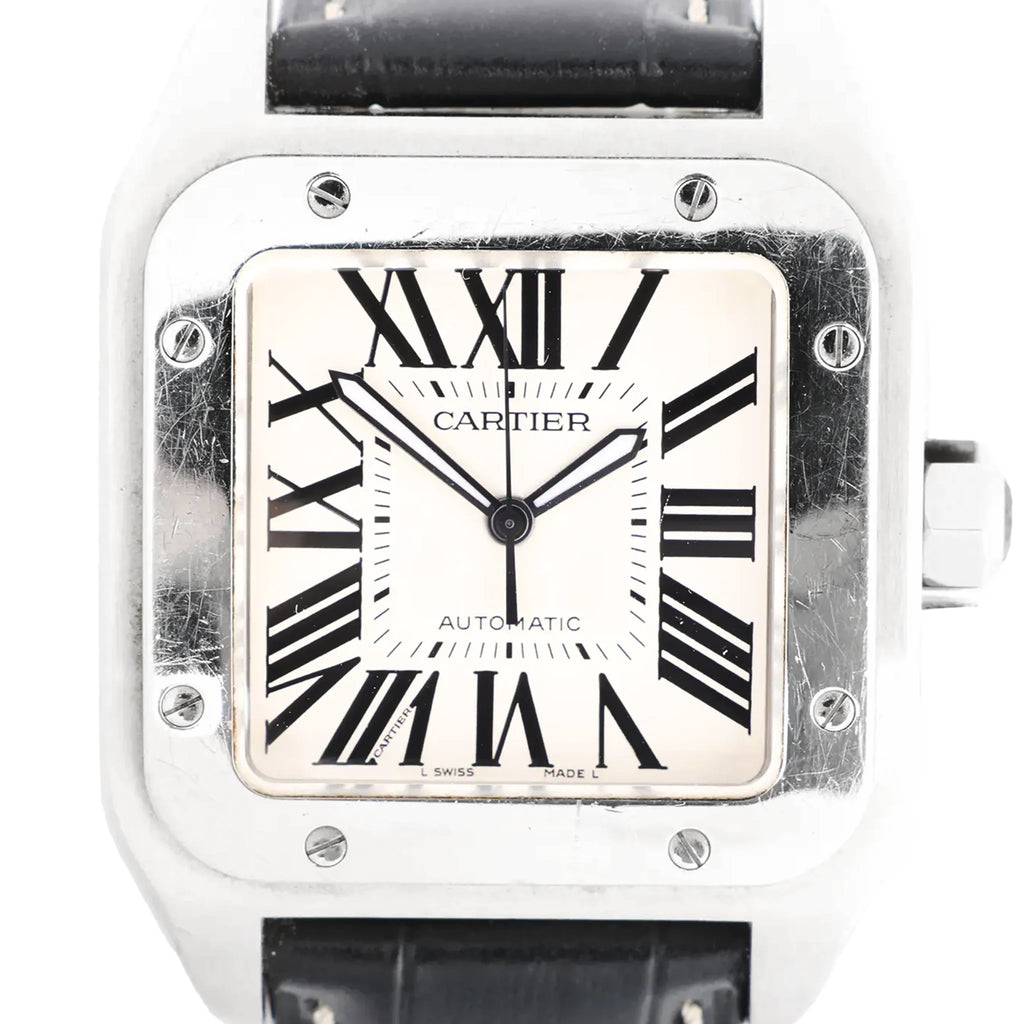 Cartier Santos 100 W20076X8 2656733456CE SS AT Watch with White Dial