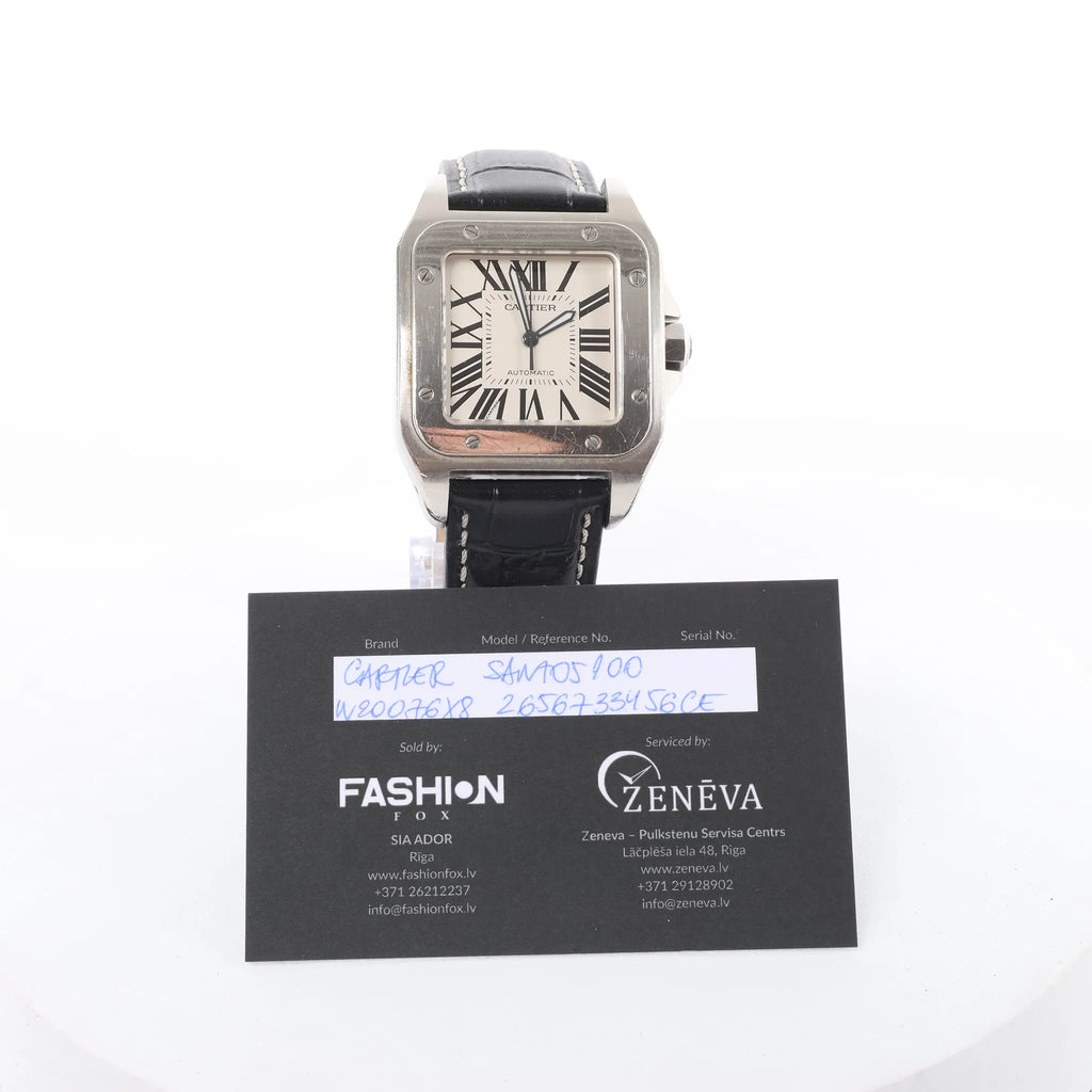 Cartier Santos 100 W20076X8 2656733456CE SS AT Watch with White Dial