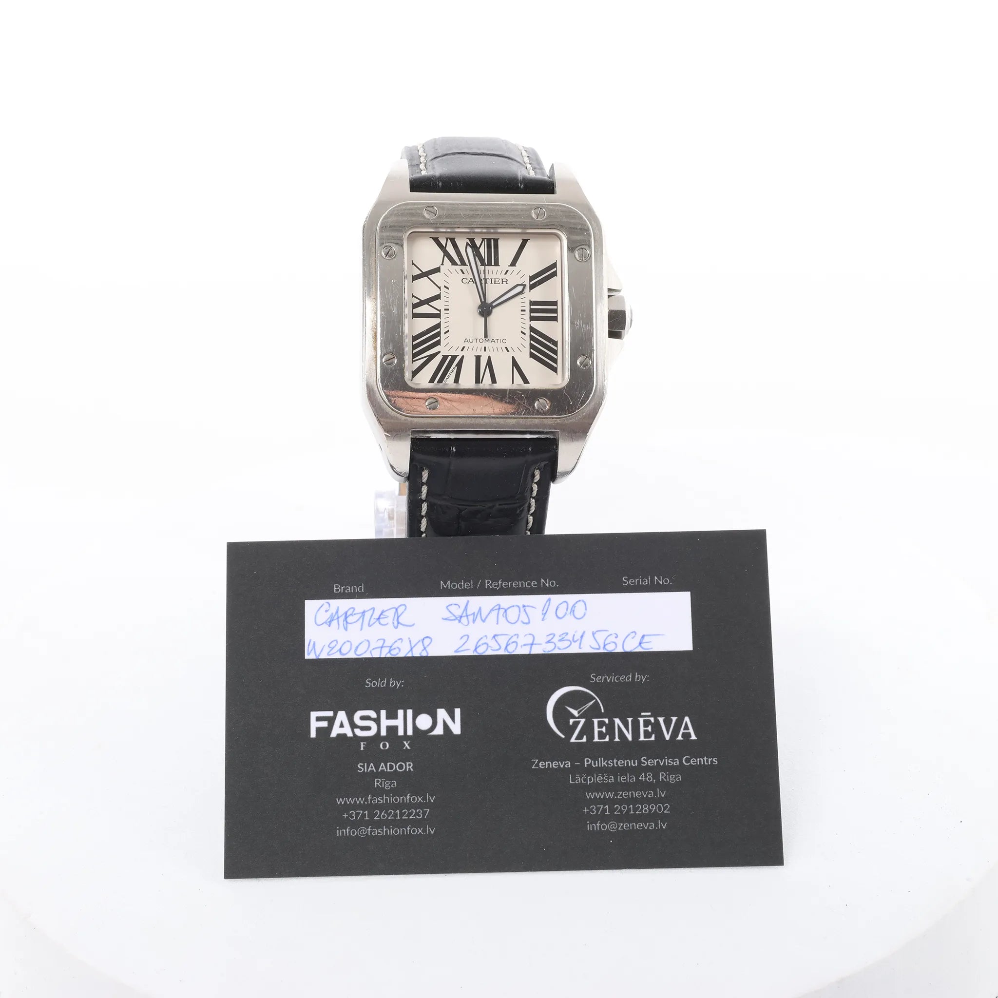 Cartier Santos 100 W20076X8 2656733456CE SS AT Watch with White Dial