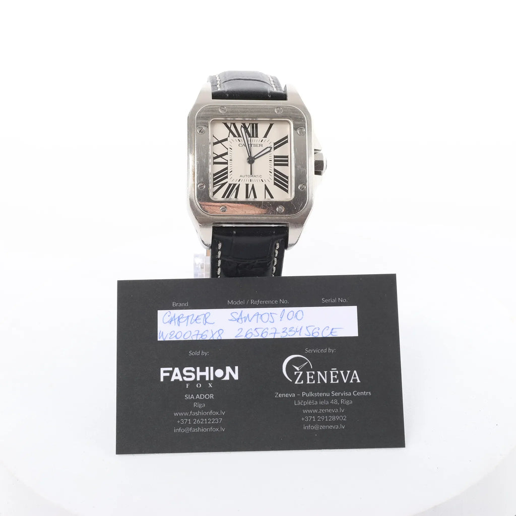 Cartier Santos 100 W20076X8 2656733456CE SS AT Watch with White Dial