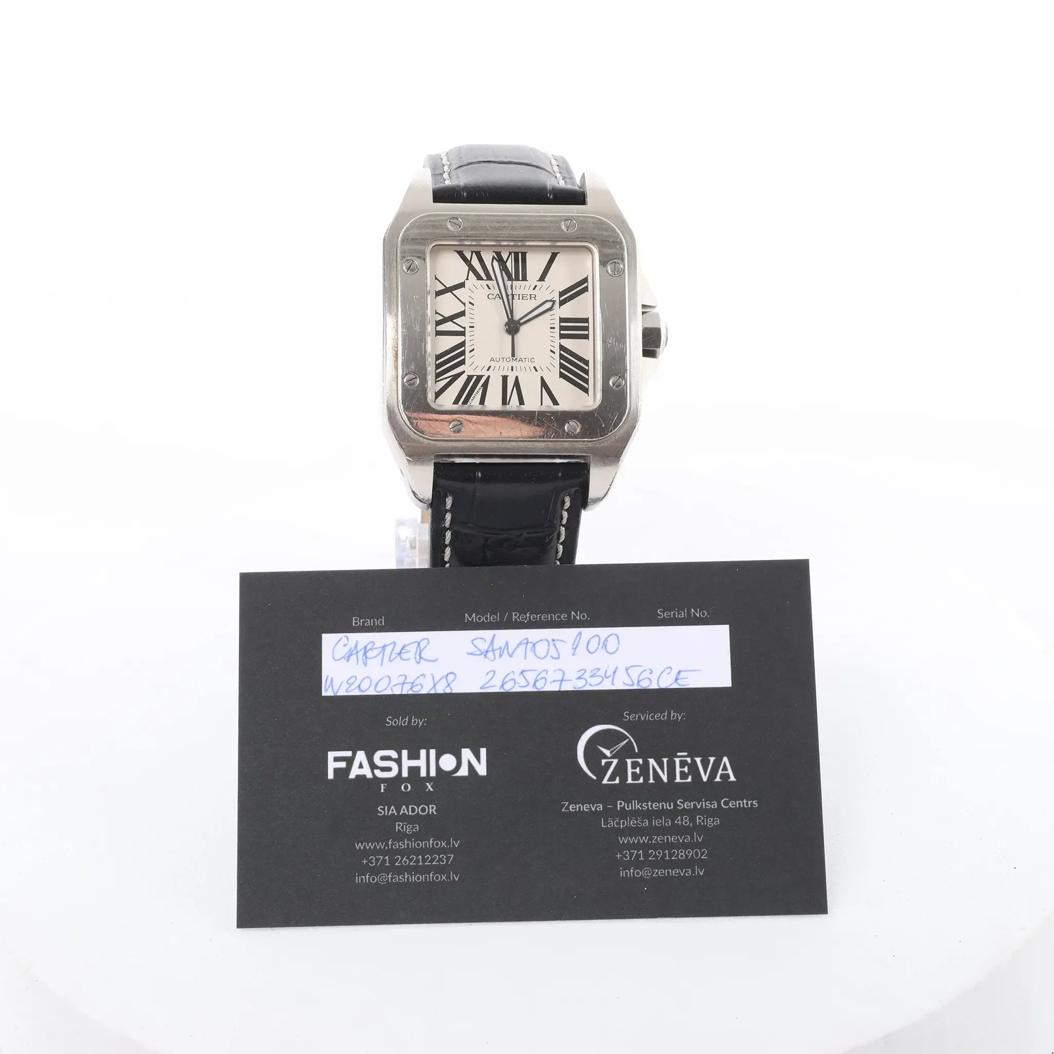 Cartier Santos 100 W20076X8 2656733456CE SS AT Watch with White Dial