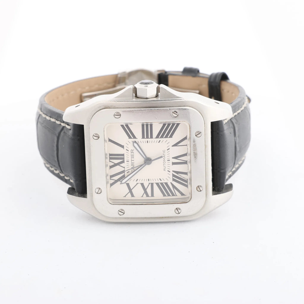 Cartier Santos 100 W20076X8 2656733456CE SS AT Watch with White Dial