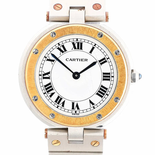 Cartier Santos 83038288 8191204082 Reloj QZ de acero y oro con esfera blanca