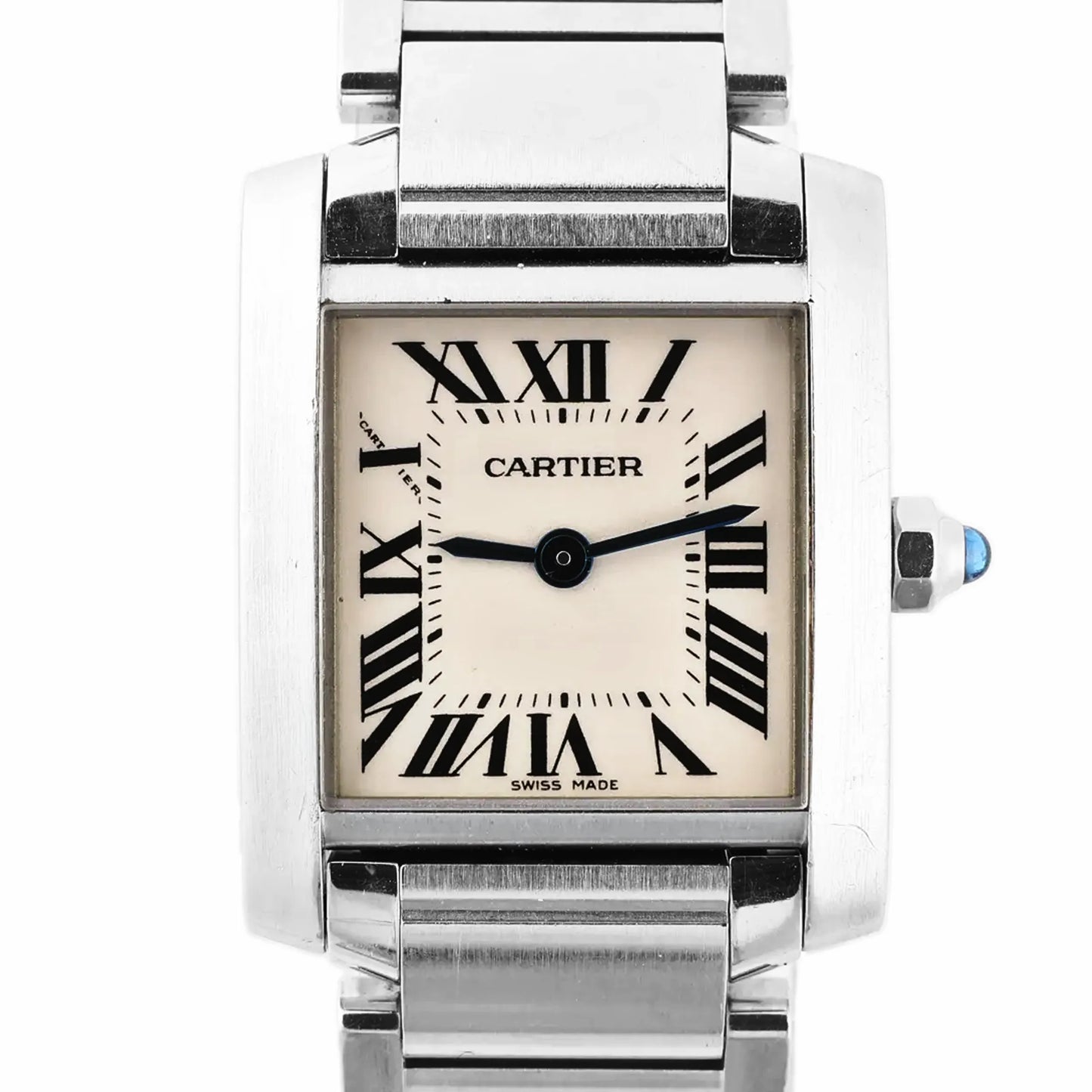 Cartier Tank Française SM W51008Q3 SS x QZ Uhr mit silbernem Zifferblatt