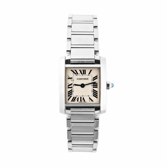 Cartier Tank Française SM W51008Q3 SS x QZ Uhr mit silbernem Zifferblatt