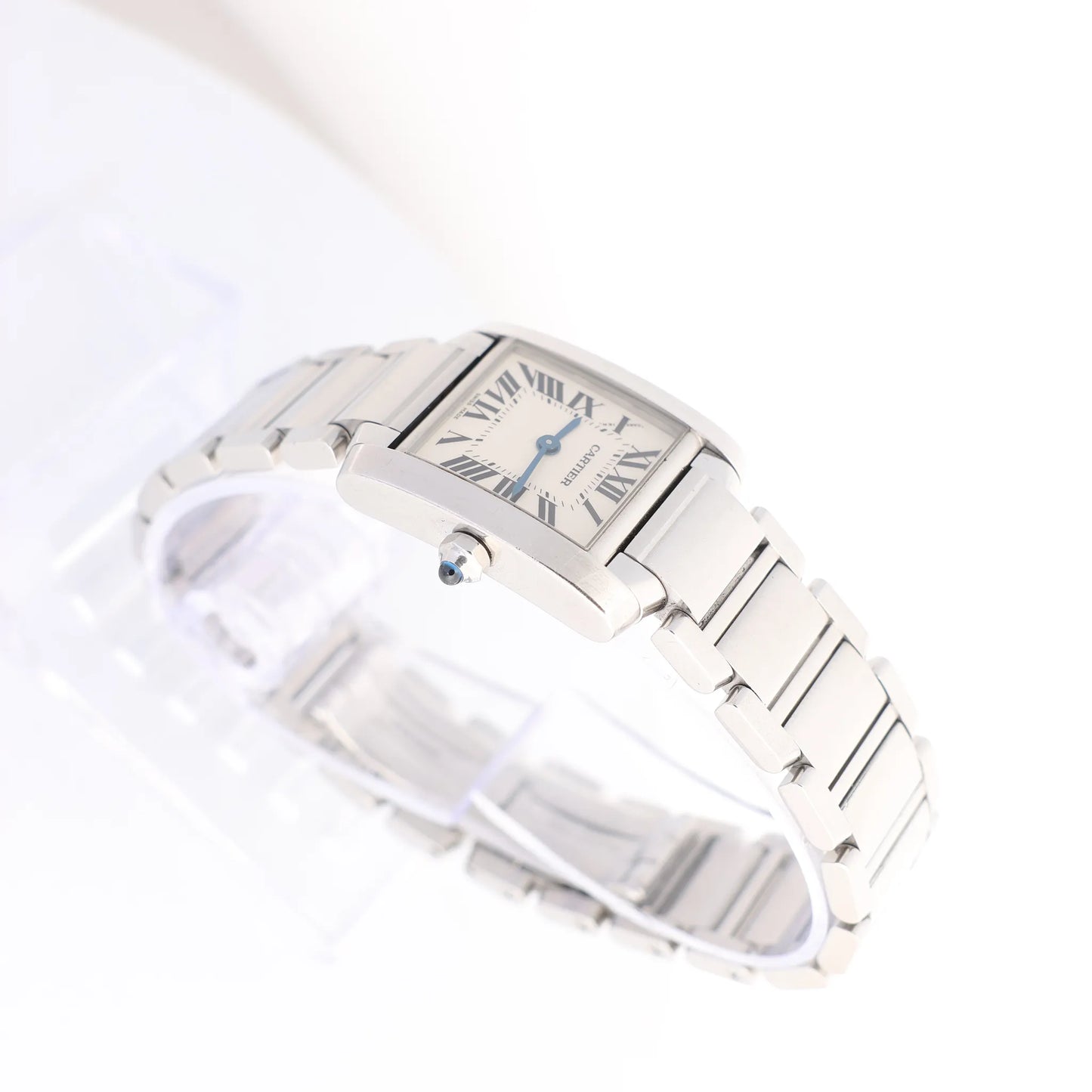 Cartier Tank Française SM W51008Q3 SS x QZ Uhr mit silbernem Zifferblatt