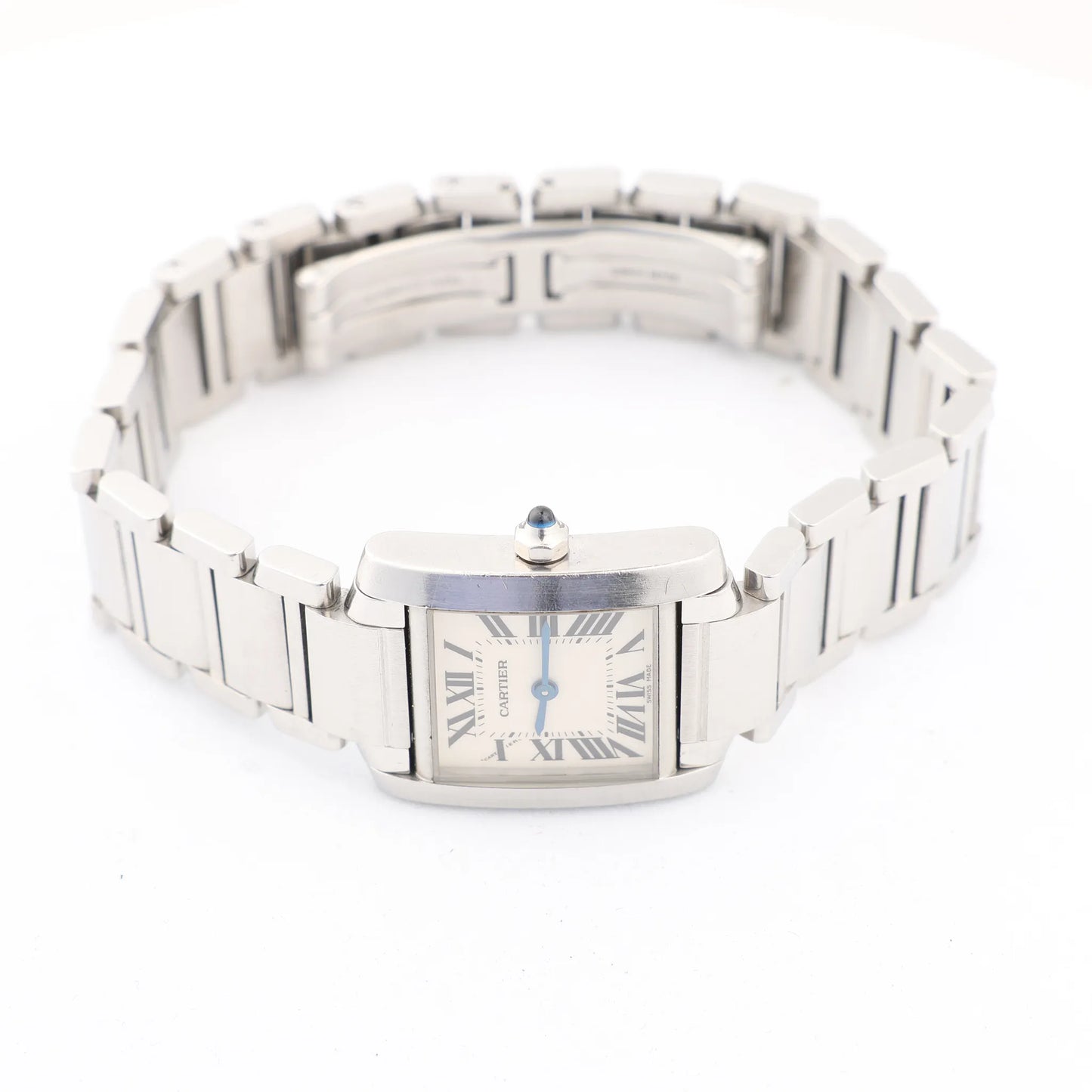 Cartier Tank Française SM W51008Q3 SS x QZ Uhr mit silbernem Zifferblatt