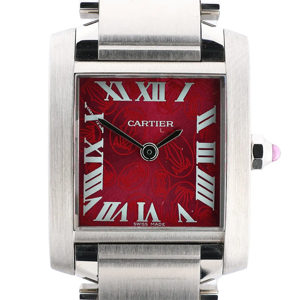 Cartier Tank Francaise SM W51030Q3 SS QZ Watch with Pink Dial