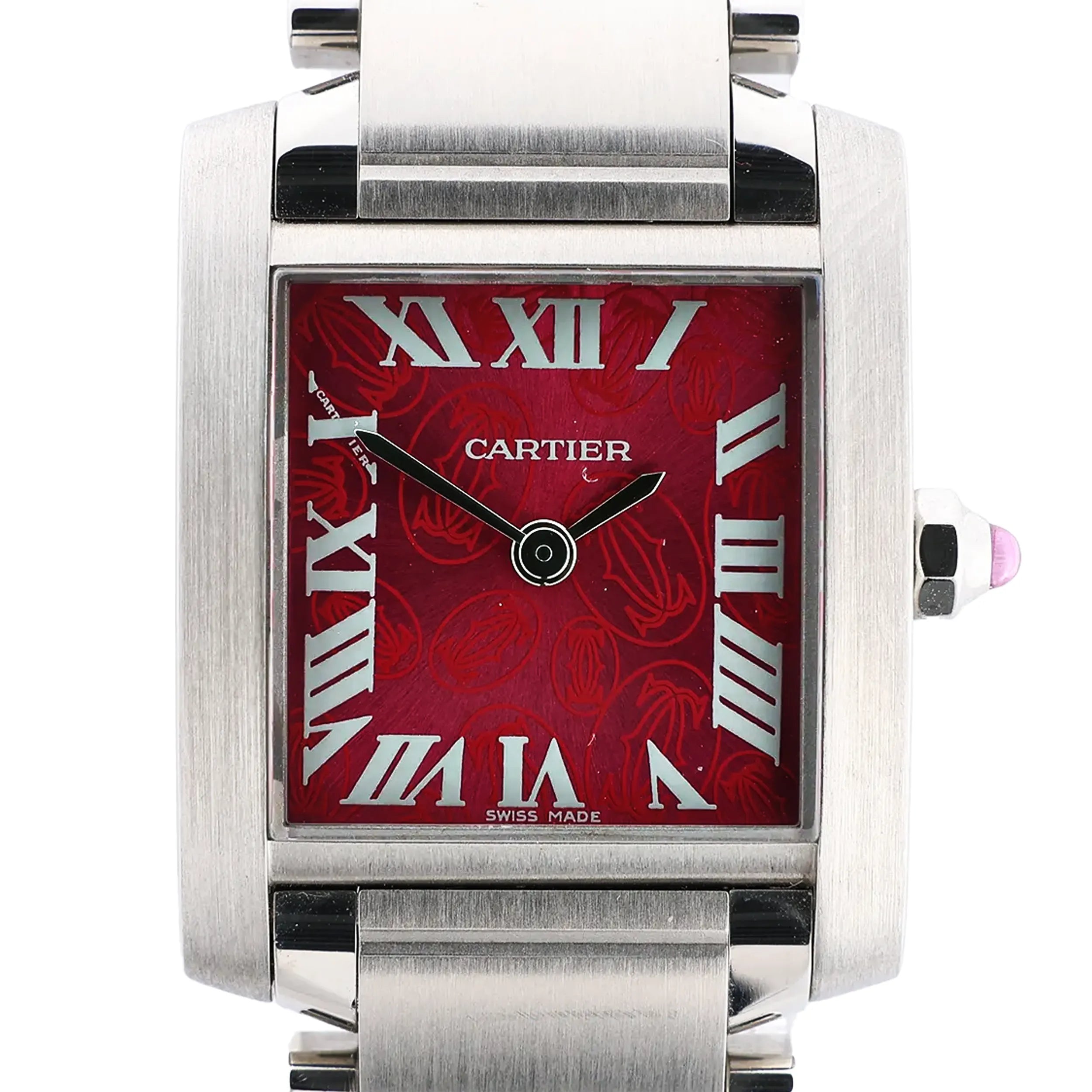 Cartier Tank Francaise SM W51030Q3 SS QZ Watch with Pink Dial