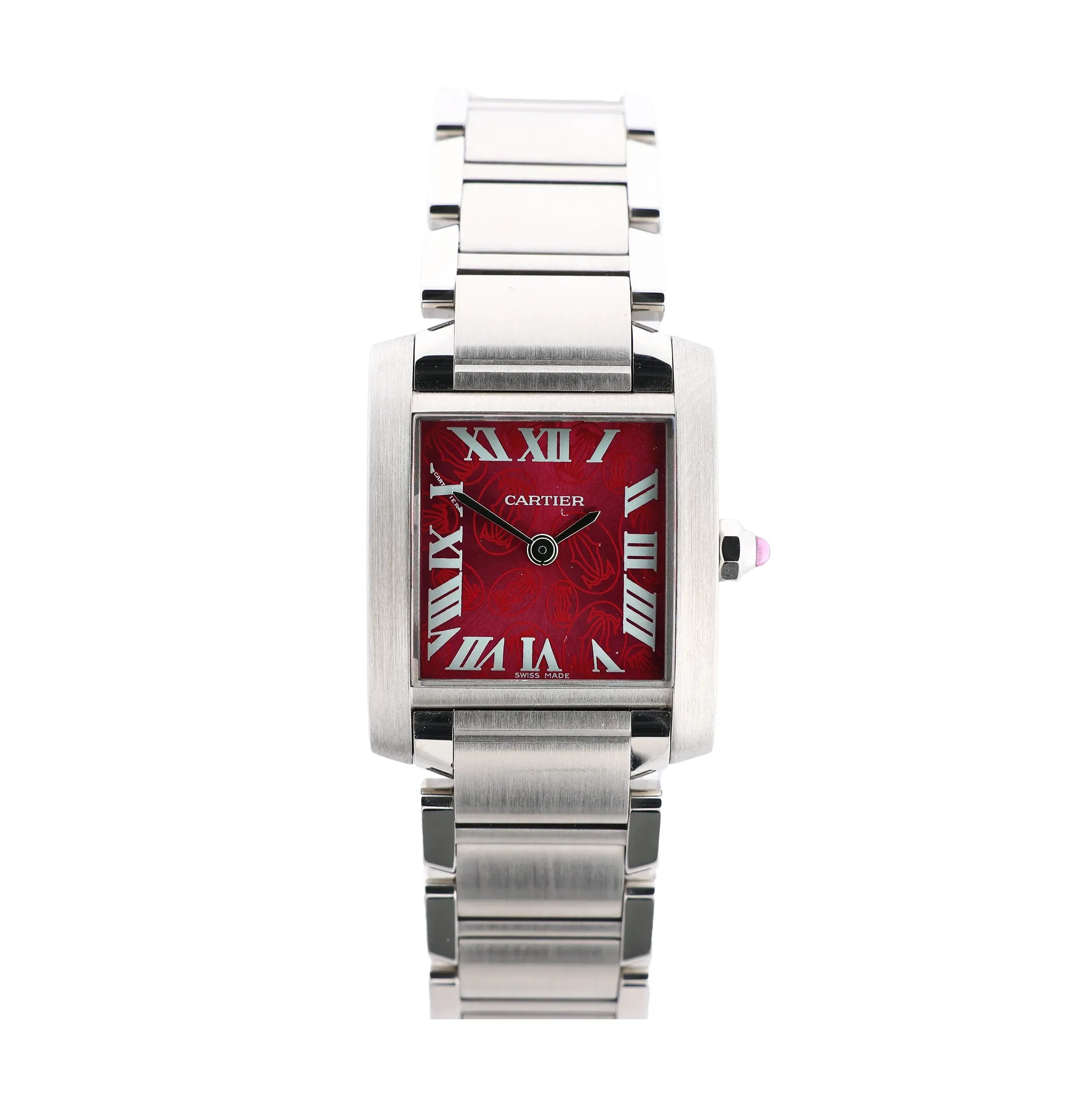 Cartier Tank Francaise SM W51030Q3 SS QZ Watch with Pink Dial