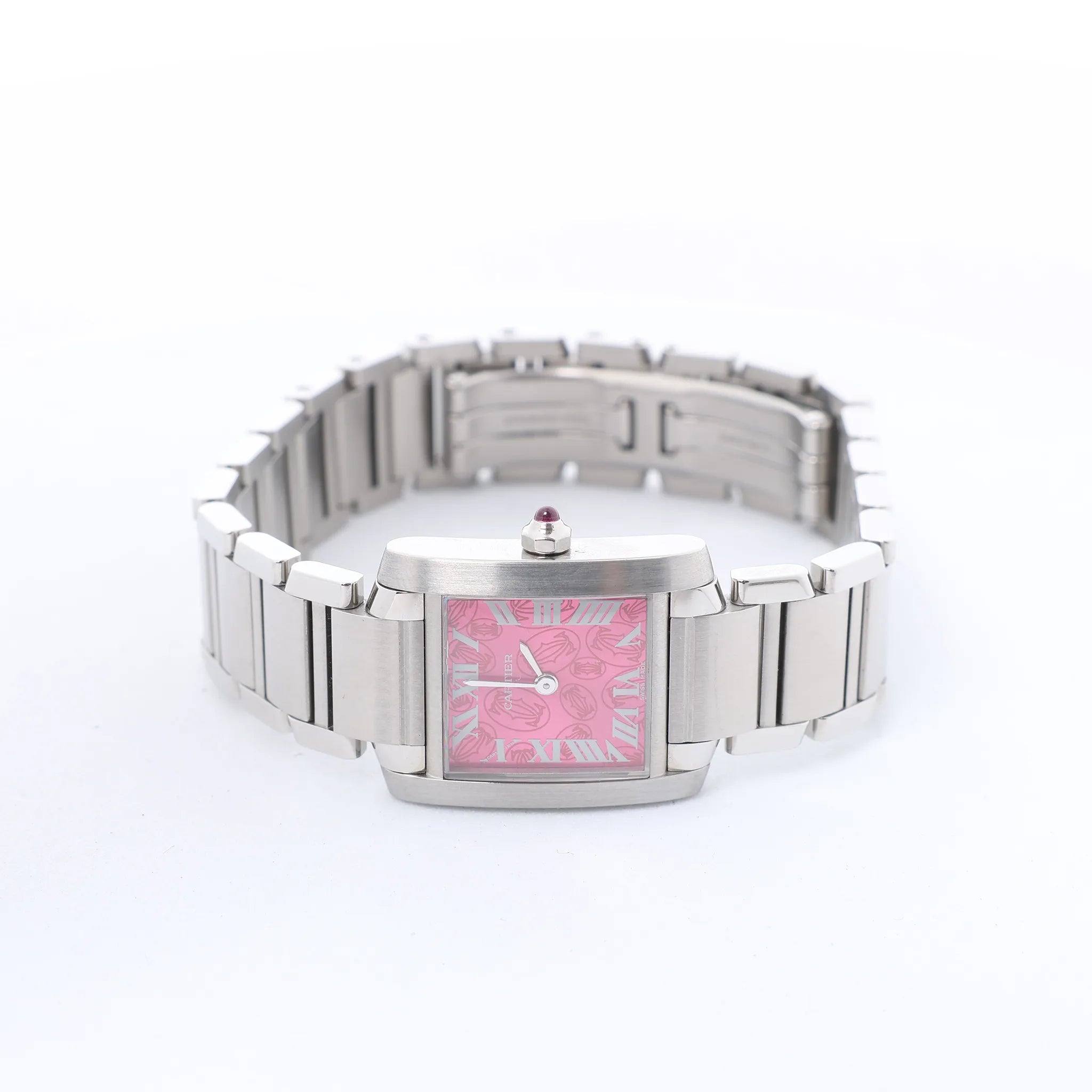 Cartier Tank Francaise SM W51030Q3 SS QZ Watch with Pink Dial