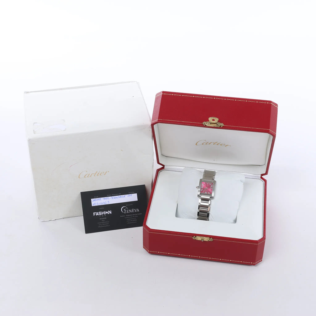 Cartier Tank Francaise SM W51030Q3 SS QZ Watch with Pink Dial