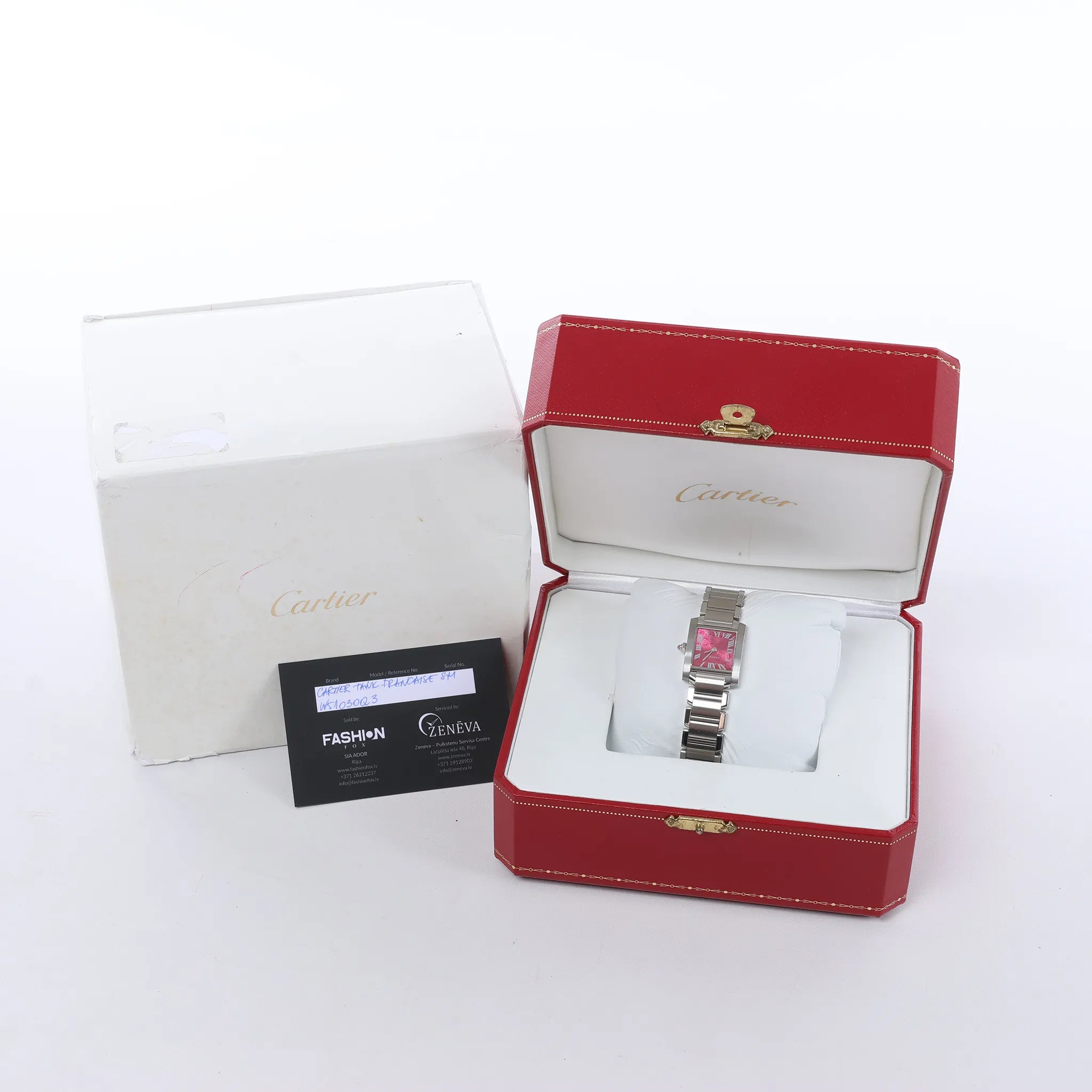 Cartier Tank Francaise SM W51030Q3 SS QZ Watch with Pink Dial