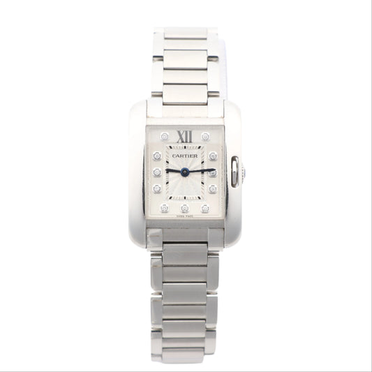 Montre Cartier Tank Anglaise W4TA0003 3485312740UX SS QZ à cadran argenté