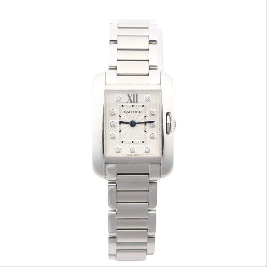Cartier Tank Anglaise W4TA0003 3485312740UX SS QZ Silver-Face Watch