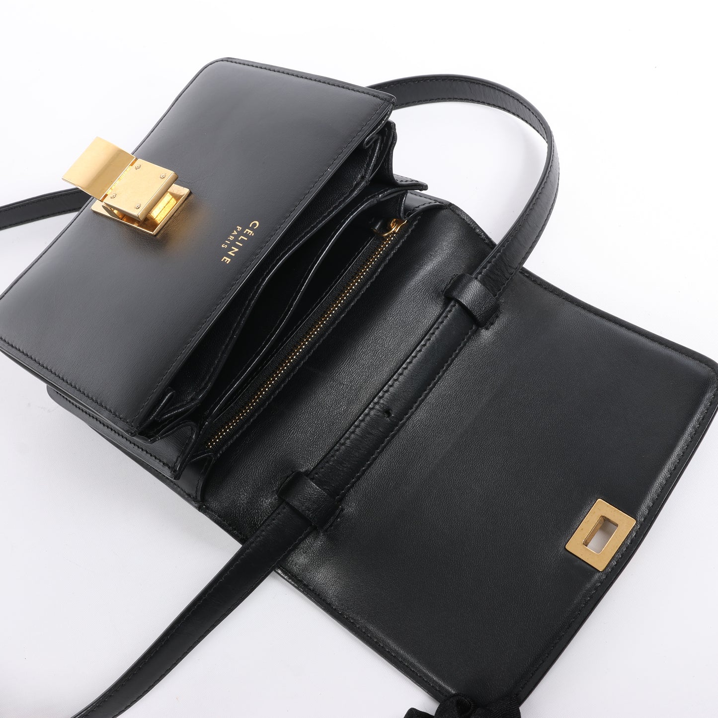 CELINE Classic Box Small Leather Crossbody Bag in Black