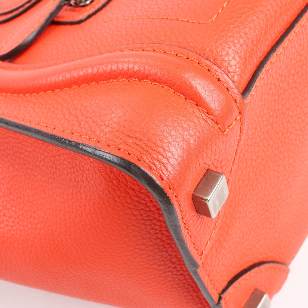 Celine Luggage Micro Leather Handbag in Red