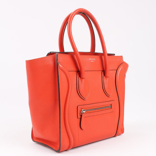 Celine Luggage Micro Leather Handbag in Red