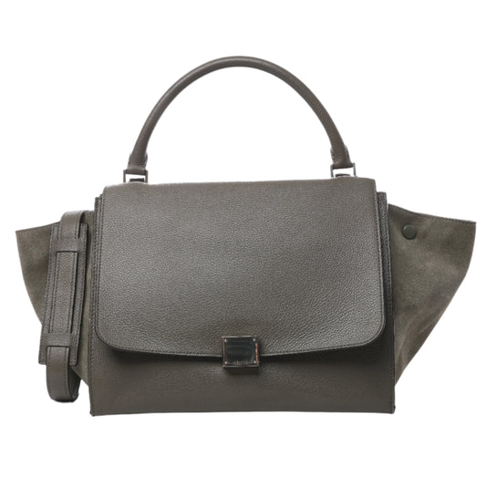 Petit sac à main double sens en cuir et daim CELINE Trapeze, gris