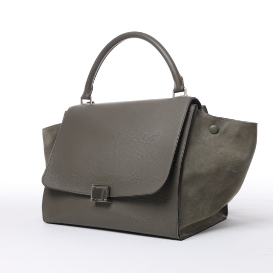 Petit sac à main double sens en cuir et daim CELINE Trapeze, gris