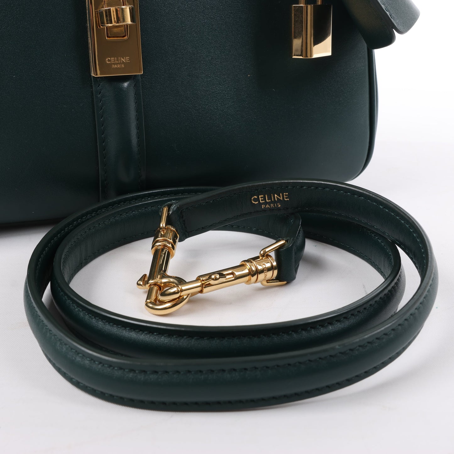 Celine Smooth Calfskin Sac 16 Small Handbag in Green