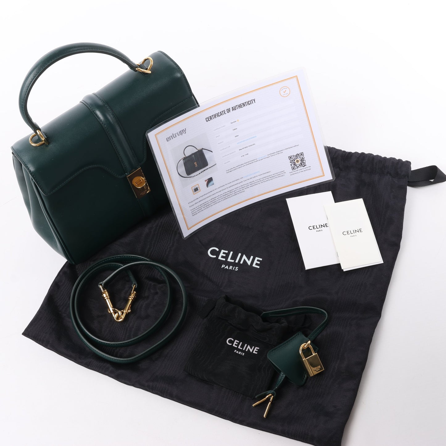 Celine Smooth Calfskin Sac 16 Small Handbag in Green