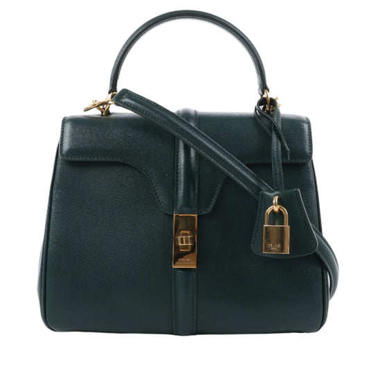 Celine Smooth Calfskin Sac 16 Small Handbag in Green