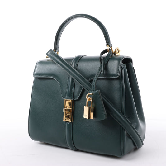 Celine Smooth Calfskin Sac 16 Small Handbag in Green