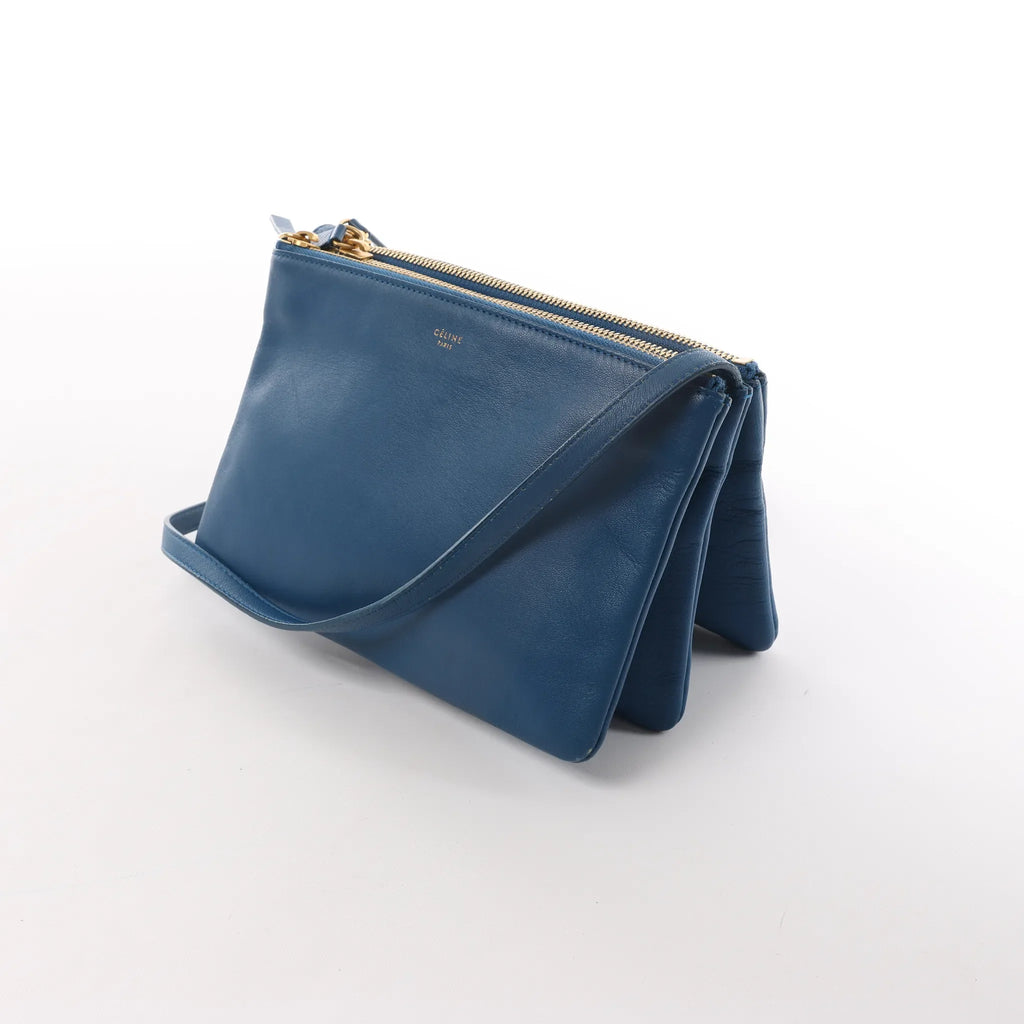 Celine Trio Small Leather Crossbody bag in Blue