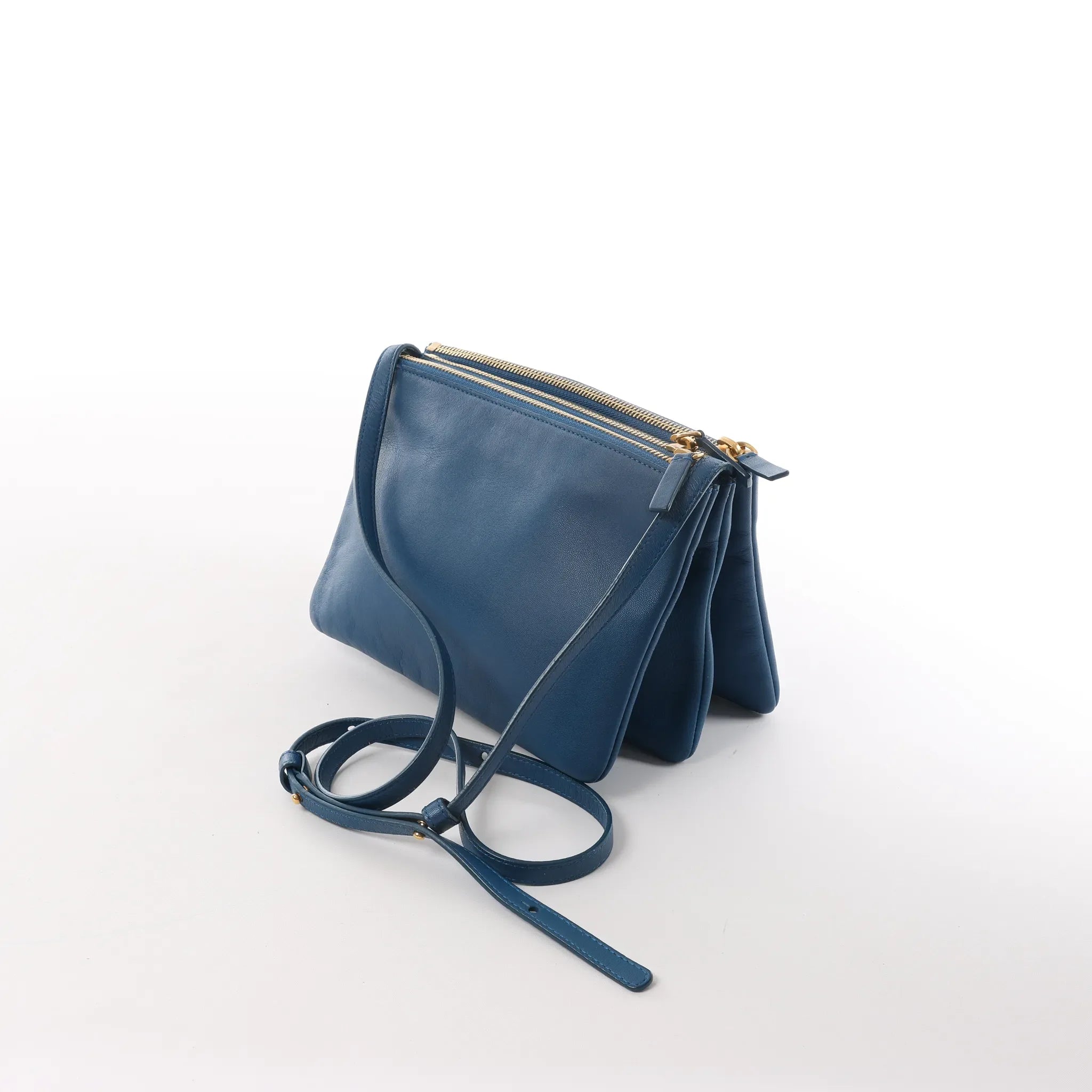 Celine Trio Small Leather Crossbody bag in Blue