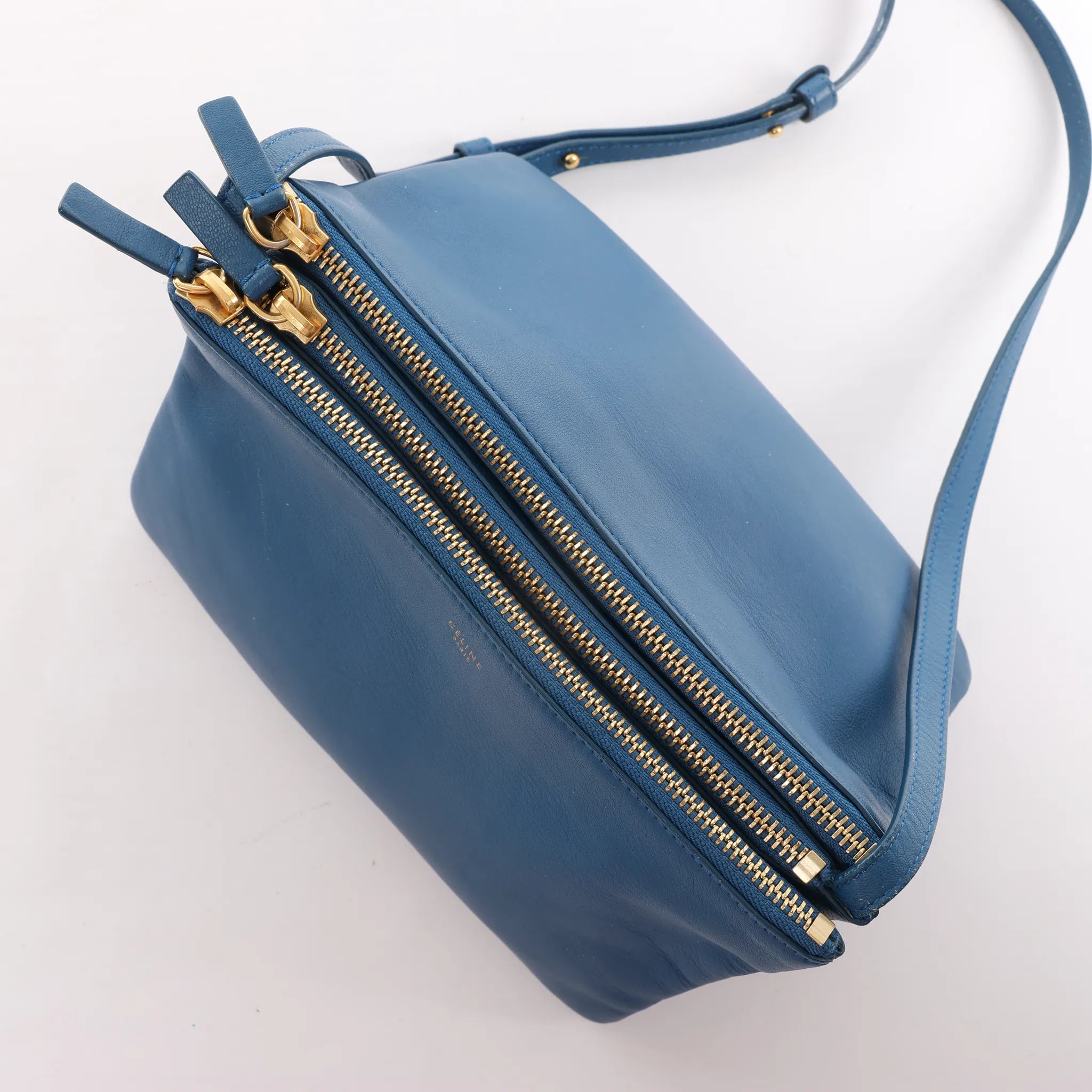 Celine Trio Small Leather Crossbody bag in Blue