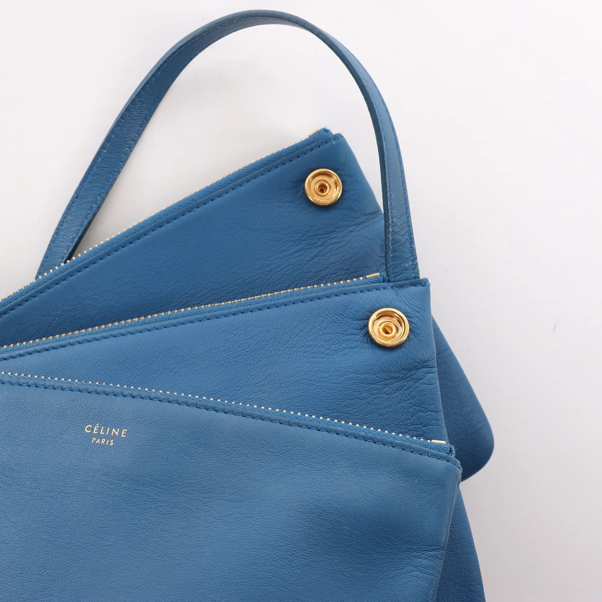 Celine Trio Small Leather Crossbody bag in Blue